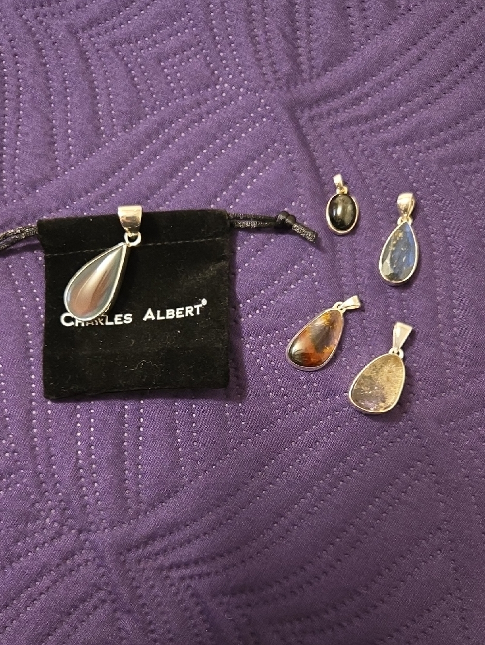 Charles Albert Teardrop Stone Pendant - Purple